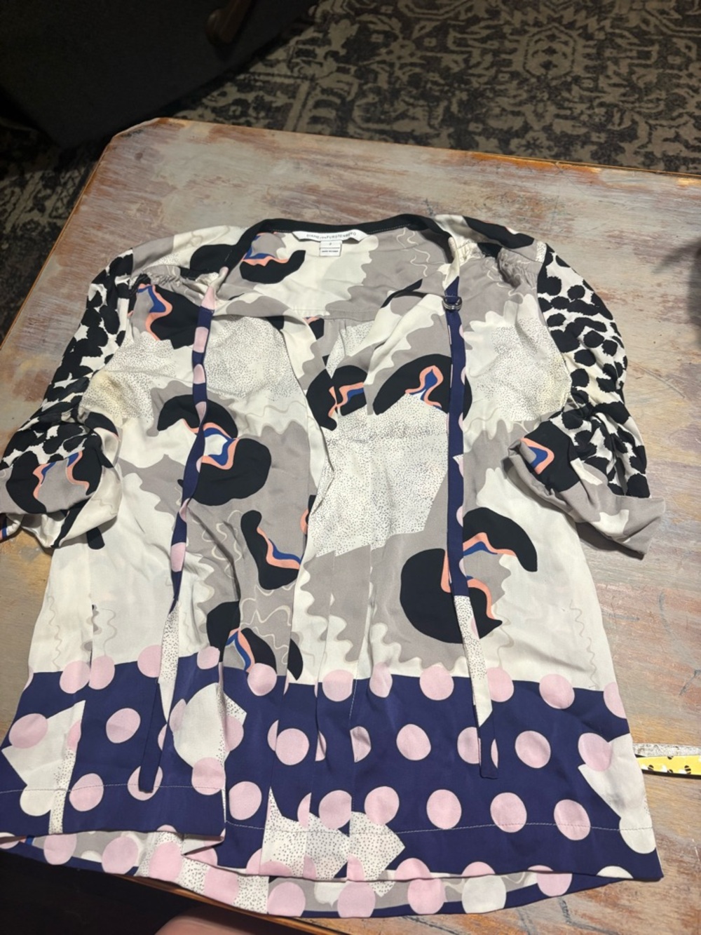 Diane Von Furstenberg Multicolor Abstract & Polka Dot Split-Print Blouse